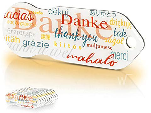 Einkaufswagenlöser ® Danke/Schlüsselanhänger Einkaufschip mit Schlüsselfundservice/Abziehbarer Einkaufswagenchip Metall, Chip Einkaufswagen, Key Finder / 10 Stück