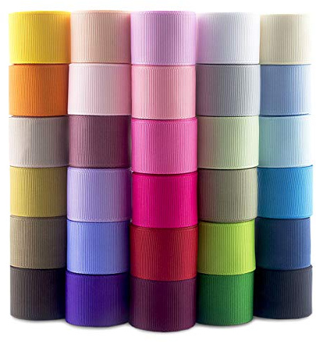 Summer-Ray - Cinta de grogrén de 60 yardas, 25 mm de ancho, 30 colores vibrantes, 2 yardas cada uno, poliéster, no destiñe y lavable a máquina, perfecta para manualidades, costura y accesorios para el