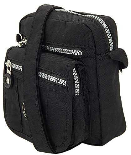 ekavale kleine Umhängetasche Damentasche aus hochwertigem wasserabwesendem Nylon Schultertasche (Schwarz)