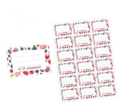 72 Blanko Etiketten Früchte - mit Liebe selbstgemacht - 64 x 45 mm - Universaletiketten Haushaltsetiketten Sticker Aufkleber
