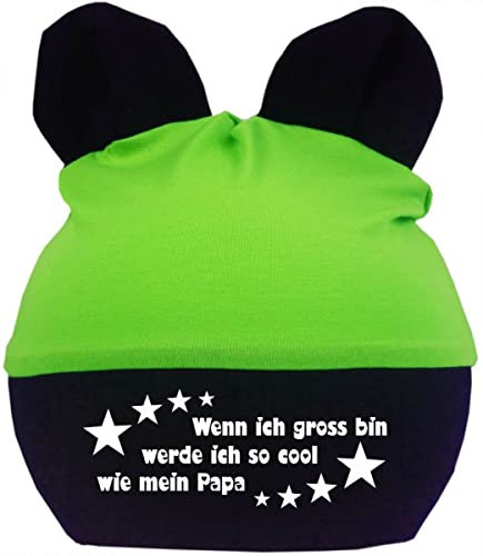 Kleiner Fratz Baby Ohren Mütze Multicolor (Farbe Lime-Navy) (Gr. 3 (98-122) Wenn ich Gross Bin werde ich genauso cool wie Papa