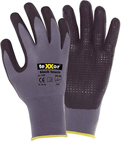 (12 Paar) teXXor Handschuhe Montagehandschuhe Black Touch 12 x grau/schwarz 10