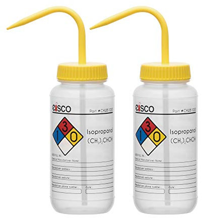 EISCO Waschflasche für Isopropanol, 500 ml, beschriftet mit farbkodierten Chemikalien- und Sicherheitsinformationen (4 Farben), breite Öffnung, selbstentlüftend, Polyethylen-Labors mit niedriger
