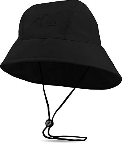 Südwester Regenmütze Regenhut mit Netzfutter, Kordelzug und reflektierendem Element - 100% wasserdicht Farbe Schwarz Größe M/57