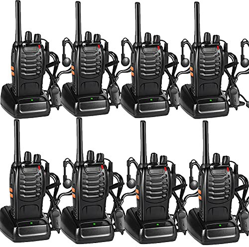 Nestling 8 Pack 88E Long Range Walkie Talkie USB Rechargeable 16CH Walky Talky Radio with Earpieces and LED Light Voice Prompt for Field Survival Biking and Hiking