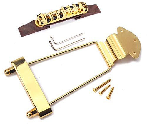 Alnicov Northwest Guitars Archtop Jazz Gitarre Palisander Steg Höhenverstellbar & Saitenhalter Trapez für Jazz Gitarren Teile, Gold