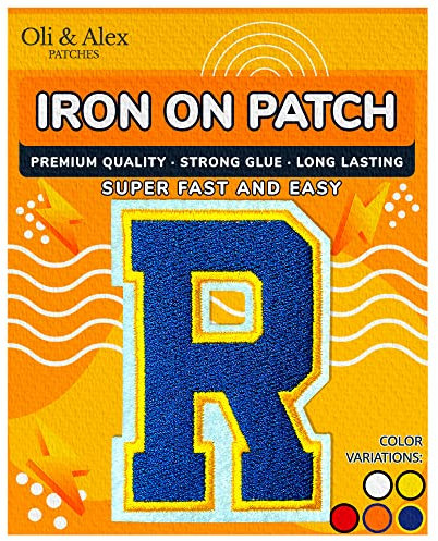 Iron On Patches Premium Quality – Letter Patch for Clothing – Adhesive Letters Iron on Patches for Jeans – Embroidery Appliques Football Team School University – Navy, R