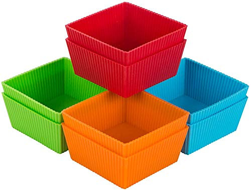 Webake Cajas grandes para magdalenas cuadradas de 9 cm de silicona, 8 unidades de moldes gigantes para magdalenas, antiadherentes, para freidora de aire, pasteles, helados, pudines, gelatina