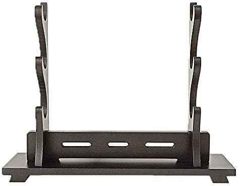 Songying Sword Stand Katana Stand Wood Sword Katana Wall Mount Holder, Gladiator Sword Wall Display Crusader Sword Stand Knife Stand Katana Stand Weapon Holder,Black (3-Layer)