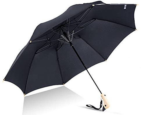 TaissBocco Netter Enten-Holzgriff-Reiseschirm Auto Open kompakt und leichter (Black)