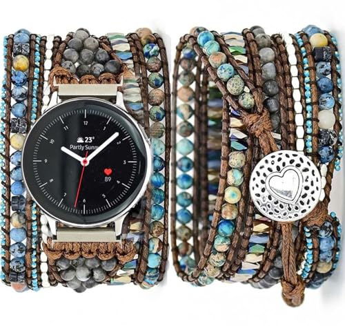 Somesame Kompatibel mit Samsung Galaxy Watch 6/5/4/Active 2 40 mm 44 mm Band/Watch 6 Classic/Galaxy Watch 5 Pro 45 mm/Watch 4 Classic, 20 mm Boho Perlen 5 Wraps Chakra-Armband für Damen und Herren