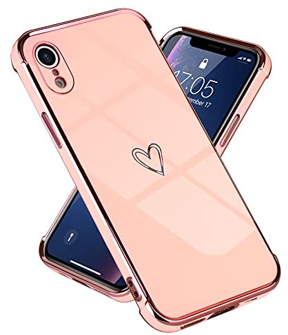 Lafunda Cover Compatibile con iPhone XR Custodia con protezione fotocamera Sottile Morbido TPU Silicone Antiurto Protettiva Case amore cuore Paraurti per Donne per iPhone XR Rosa