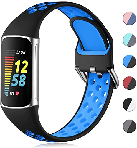 CeMiKa Silikon Armband Kompatibel Mit Fitbit Charge 5/6, Wasserdichtes Weiche Atmungsaktive Sportbänder, Klein Groß