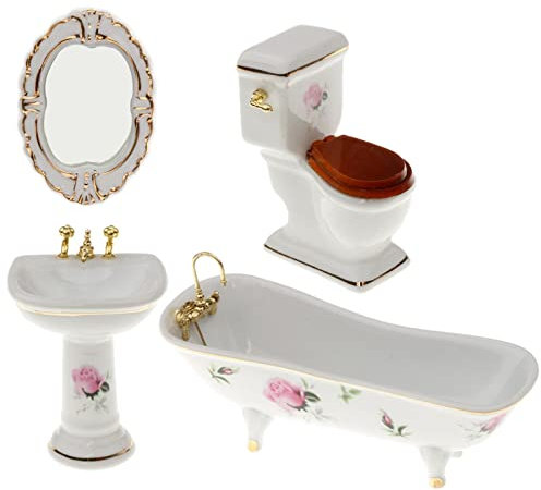 Baoblaze 4X 1/12 Puppenhaus Porzellan Weiß Badewanne Badezimmer Zubehör Möbel Spielzeug