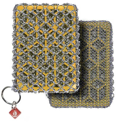 CM SCRUBBER Knapp Made Combo Chainmail Cast Iron Scrubber with Silicone Core - Heavy Duty Rings and Fine Chainmail Rings -Premium Cast Iron Cleaner Chainmail Scrubber -Perfect for Cast Iron