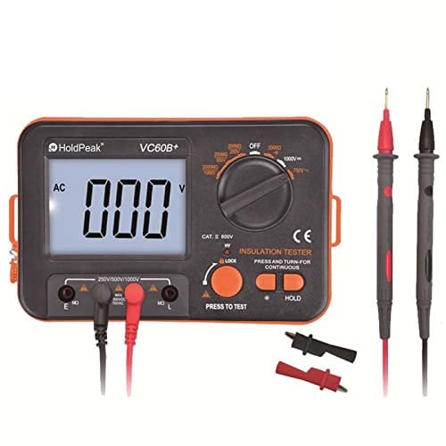 Tester Digitale di Resistenza di Isolamento, Tester Resistenza Isolamento 1999 conteggi Voltmetro CA CC, Tensione di Prova 250/500/1000V, Resistenza di Isolamento 2000MΩ, Indicatore ad alto volt