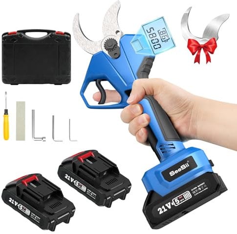 SEESII Forbici Potatura a Batteria 40 mm – Forbici Elettriche con Lama SK5, 2× Batterie 2000 mAh, Motore Senza Spazzole, Schermo LCD, per Frutteti, Paesaggistica e Giardinaggio Professionale, BLX125