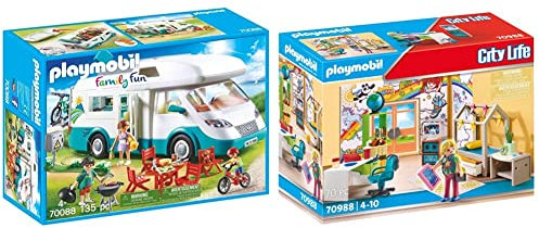 PLAYMOBIL Family Fun 70088 Familien-Wohnmobil & City Life 70281 Abenteuerspielplatz mit Kletterwand, Reifenschaukel und Rutsche, Ab 4 Jahre