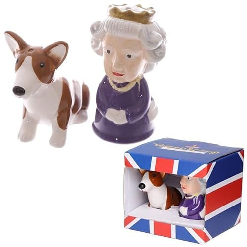 Salt & Pepper Set Novelty Queen and Corgi Ceramic Pepper and Salt Shaker Pots - Seasoning Set for Kitchen Dining Home/Restaurants