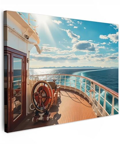 MuchoWow© Leinwandbild 70x50 cm Dekoration Wohnzimmer Bilder Aufhängen Wall Decoration Living Room Wohnungs Deko Moderne Maritime - Boot - Wasser - Meer - Segeln - Berge - Sonne - Maritim