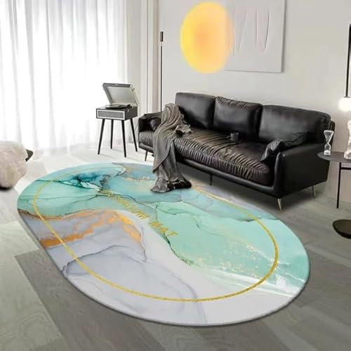 Teppich Oval Anti-Rutsch Home Office Esszimmer Wohnzimmer Schlafzimmer Küche Kurzflor Teppiche Hellgrün vergoldetOval 200X300CM