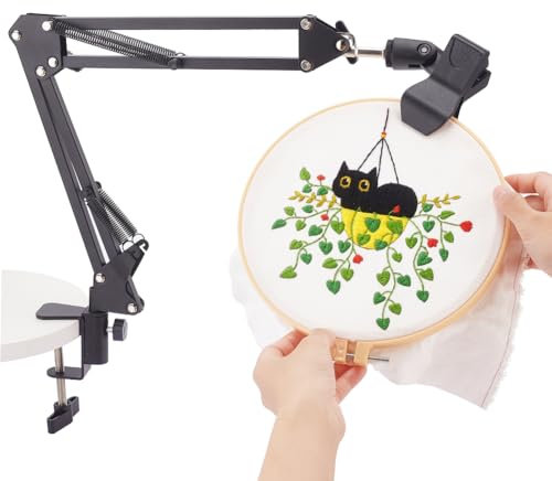 OLYCRAFT Black Embroidery Table Stand Kit 8mm Hole Hand Embroidery Stand Lap Folding Cross Stitch Stands Clamp Hand Embroider Hoop Holder 360 Rotated Embroider Holder Stands for Embroidery Hoops