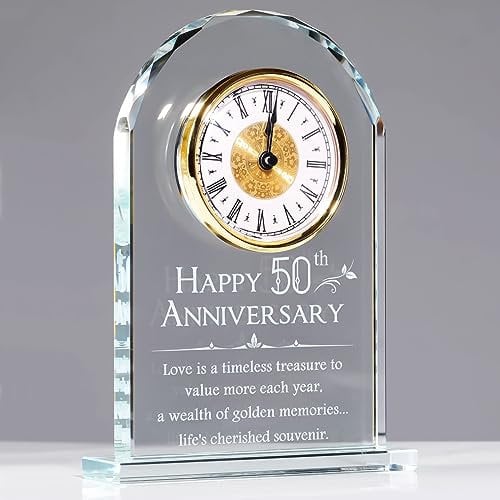 Movdyka Crystal Desk Clock Gifts Golden Anniversary for Married Couples 50th Wedding Ornaments for Living Room Keepsake 50 Years of Marriage Presents for Her Home Table Clock Decor for Grandparents