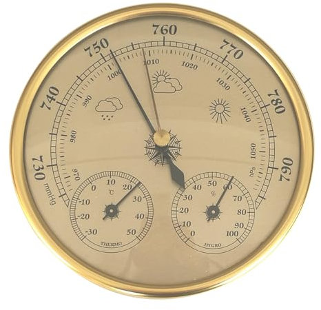 LAANCOO 3 in 1 Barometer Indoor 5 Inch in Dia Metal Barometer Thermometer Hygrometer Golden Weather Barometer with Temperature Humidity Weather Station for Indoor Outdoor