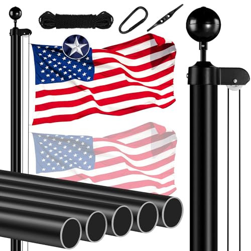 MVPRING Heavy Duty Flag Pole Kit, 20 FT 13 Gauge Aluminum in Ground Flagpole with Spun American Flag for House Outside, Residential Commercial Outdoor, Black