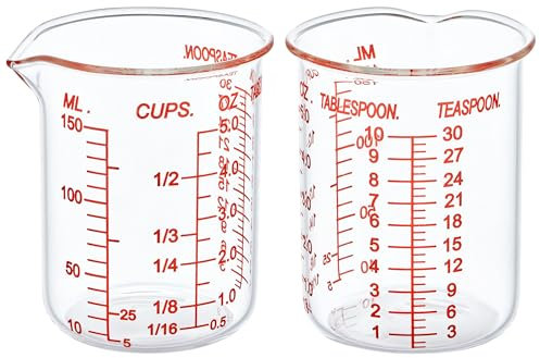 High Borosilicate Glass Measuring Cup-V-Shaped Spout，Glass Measuring Beaker for Kitchen or Restaurant, Easy to Read, 150 ML (5 Oz)-Pack of 2