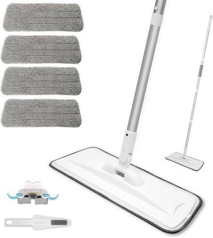 Microfiber Mop for Cleaning Floors, Flat Mop for Laminate Hardwood Wooden Wall Hard Floor Vinyl Tile, Wet Dry and Dust Mops with 4 Reusable Washable Pads for Bathroom Kitchen