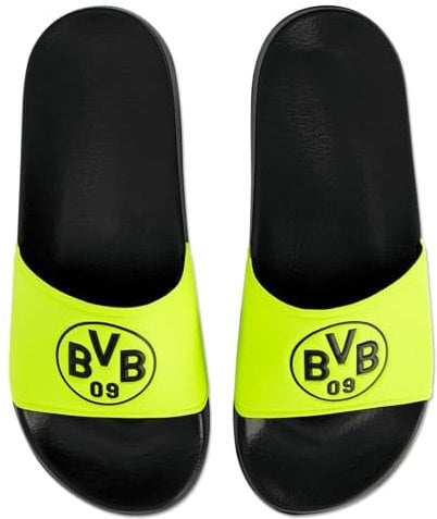 Borussia Dortmund Unisex – Erwachsene BVB Badeschlappen neon, Schwarz, 41/42