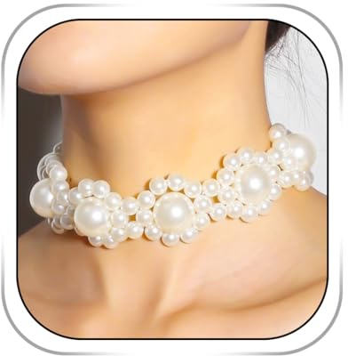 Dmaiy Collana girocollo con fiori di perle, stile boho, vintage, semplice, gioiello per il collo, per feste, matrimoni, balli di fine anno, compleanno