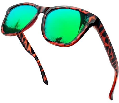 KANASTAL Leopard Green Sunglasses Mens Polarised Womens Mirrored Tortoise Ladies Square Vintage Retro Classic Summer Fashion Travel Outdoor UV400 - Tortoiseshell Frame Green Lens