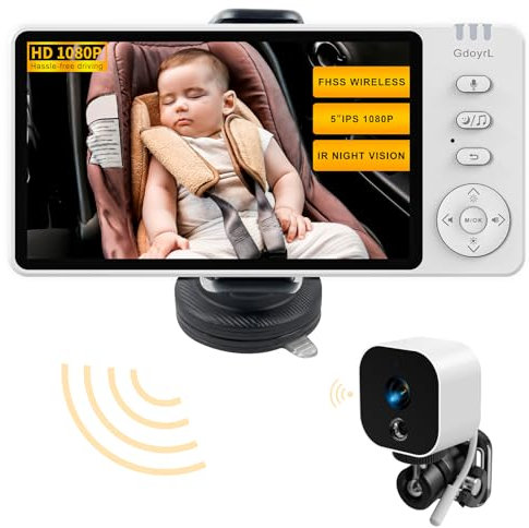 GdoyrL Baby Car Camera - Wireless Monitor with 1000FT Range, HD Night Vision, 5'' 1080P IPS Display, USB Plug&Play, Multifunctional Car Seat Camera