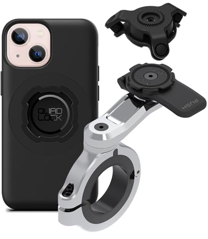 QUAD LOCK Lenker Handyhalterung PRO Chrom - Groß mit Vibrationsdämpfer und MAG Hülle für iPhone 13 Mini