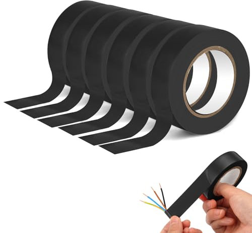 OFFCUP Electrical Tape, 6 Rolls 19mm*20m PVC Insulation Tape, Moisture Waterproof Strong Self-Adhesive Electrical Insulation Tape for Masking Repairing and Protecting Electrical Wires DIY (Black)