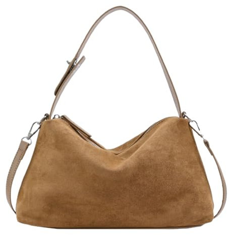 PNZLZIA Lässige Damen Hobo-Tasche aus Wildleder in Wolkenform, Retro-Hobo-Tasche mit Modischem Unterarmstil für Damen (One Size, Khaki)