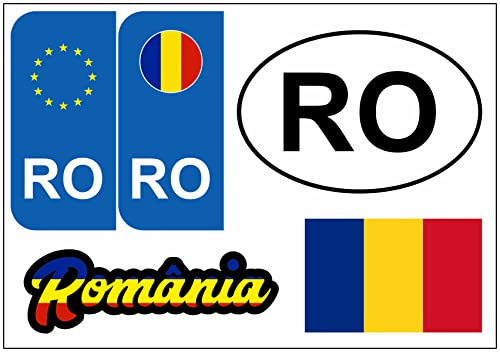 Daged Rumänien Aufkleber Karte 5 Stück - Auslandskennzeichen Nummernschild PKW Auto Motorrad Biker Flagge Fahne Vinyl KN