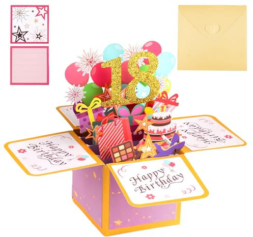 3D Geburtstagskarte 18 Mädchen, Pop Up Karte zum 18.Geburtstag, 18.Happy Birthday Karte, Geburtstagskarte 18. mädchen mit Umschlag, Kreative Romantik Karte 18 Grußkarte Mädchen