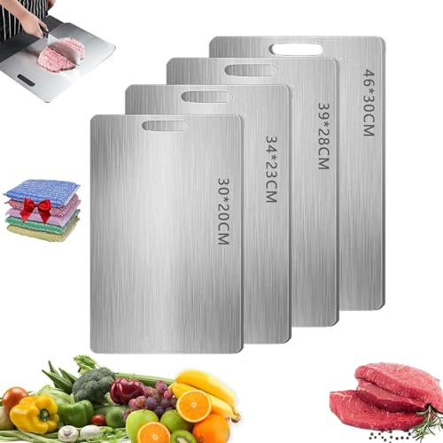 Planche à Découper en Titane, 304 Acier Inoxydable Double Face de Qualité Alimentaire Planche à Découper, Cuisine Premium Titanium Planche à Découper pour Viande, Fromage, Fruits, Légumes (46.30cm)