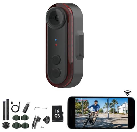 Bicycle Rear View Camera with Tail Light,1080P HD Monitor Continuous Recording, Waterproof -3500mah Rechargeable Battery,6 Lighting Modes Rear Bike Light,Real-Time Rear View, 150° Wide Angle,w 16GB