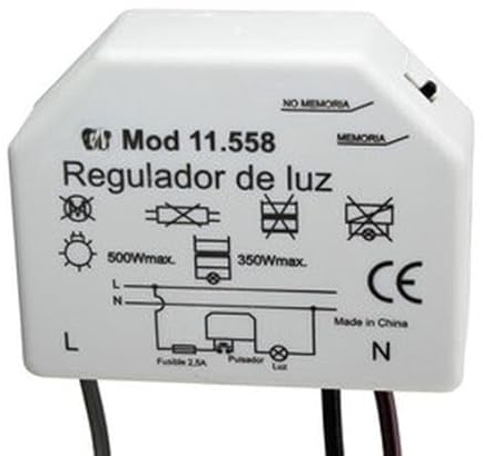 Regulador de luz de cajetín 350W, control de intensidad y ahorro energético, ideal para ambientes ajustables y mejora del confort.