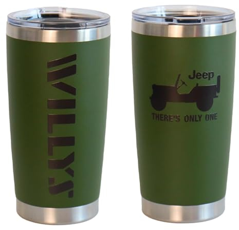 Jeep Willys There's Only One Logo Isolierte Reise-Kaffeetasse, 590 ml, inklusive Aufkleber-Set