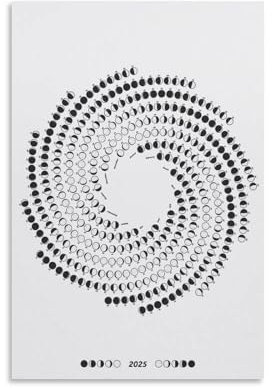 Mondkalender 2025 für Wohnzimmer, 2025 Mondkalender, Druck mit Mondphasen, Einzelseite, himmlische Ereignisse, Wandkunst, Leinwand, Wandkunst, Poster, ungerahmt