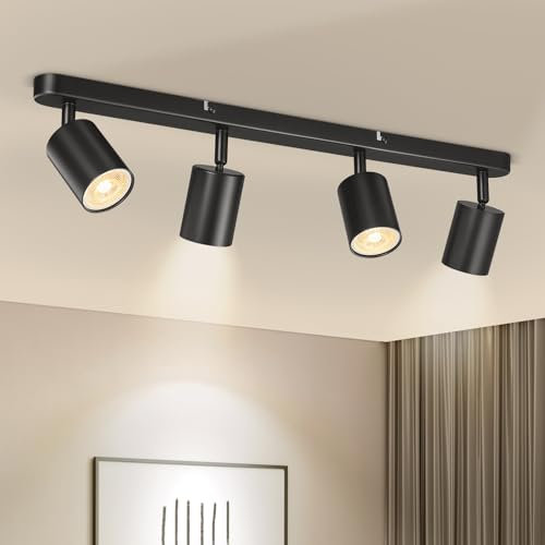 Deckenstrahler 4 Flammig, GU10 Deckenlampe Schwenkbar Schwarz, Abnehmbar 4 Spot LED Deckenleuchte Wandstrahler, Modern Strahler Deckenspots für Küche, Wohnzimmer, Schlafzimmer (Ohne Leuchtmittel)