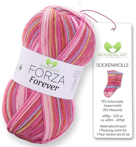 MeriWoolArt® Sockenwolle 4-fädig – 100g Merino Wolle Garn zum Stricken & Häkeln, 75% Schurwolle (superwash), 25% Polyamid, 420m – Ideal für Socken für Herren und Damen, Pullover & Cardigans 2706