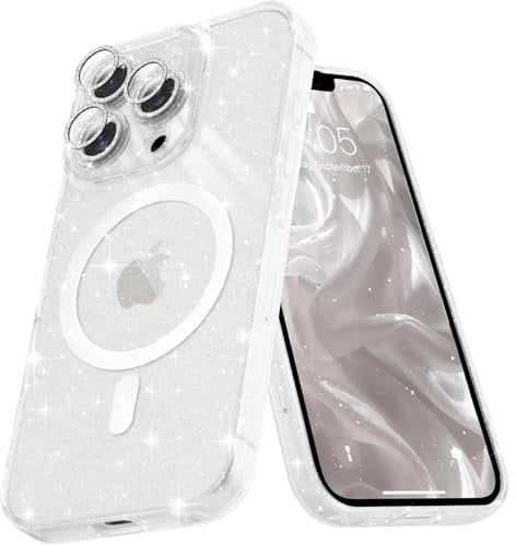 Micoden for iPhone 13 Pro Max Case [Compatible with Magsafe] Magnetic Phone Case Glitter Bling Sparkle Women Girl Shockproof with Camera Protector,Clear