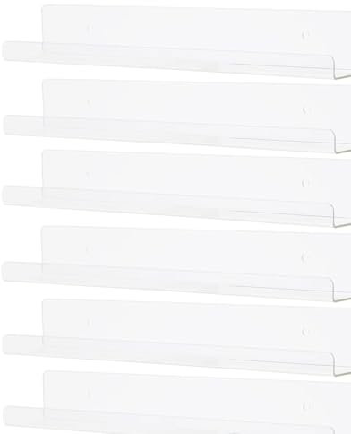 CROWNSHOP Acrylic Shelves Shelves for Wall for Vinyl Records 6 Pack 12 Inch Clear Plastic Display Shelves Books Photos Pictures Cosmetics Display and Storage Rack for Bedroom Living Room Bathroom