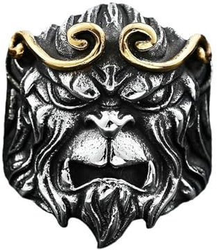 Sumpgle Vintage Edelstahl Herren Ring Schwarz Mythos Goku Inlay Europäisch Amerikanisch Mode Titan Stahl Geschnitzt Schmuck